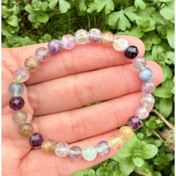 Brățara fluorina mix UNICAT 6 mm - cristal natural al prosperității,  intuiției și a curajului