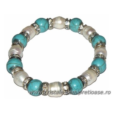 Bratara howlit albastru și perle de cultura 8 mm. Bratara perle de curltura si howlit albastru Bratara howlit albastru și perle de cultura 8 mm. Bratara perle de curltura si howlit albastru